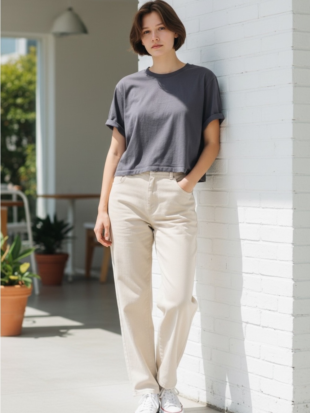 Madewell Boxy Crop Tee in Washed Charcoal Gray | Size Medium